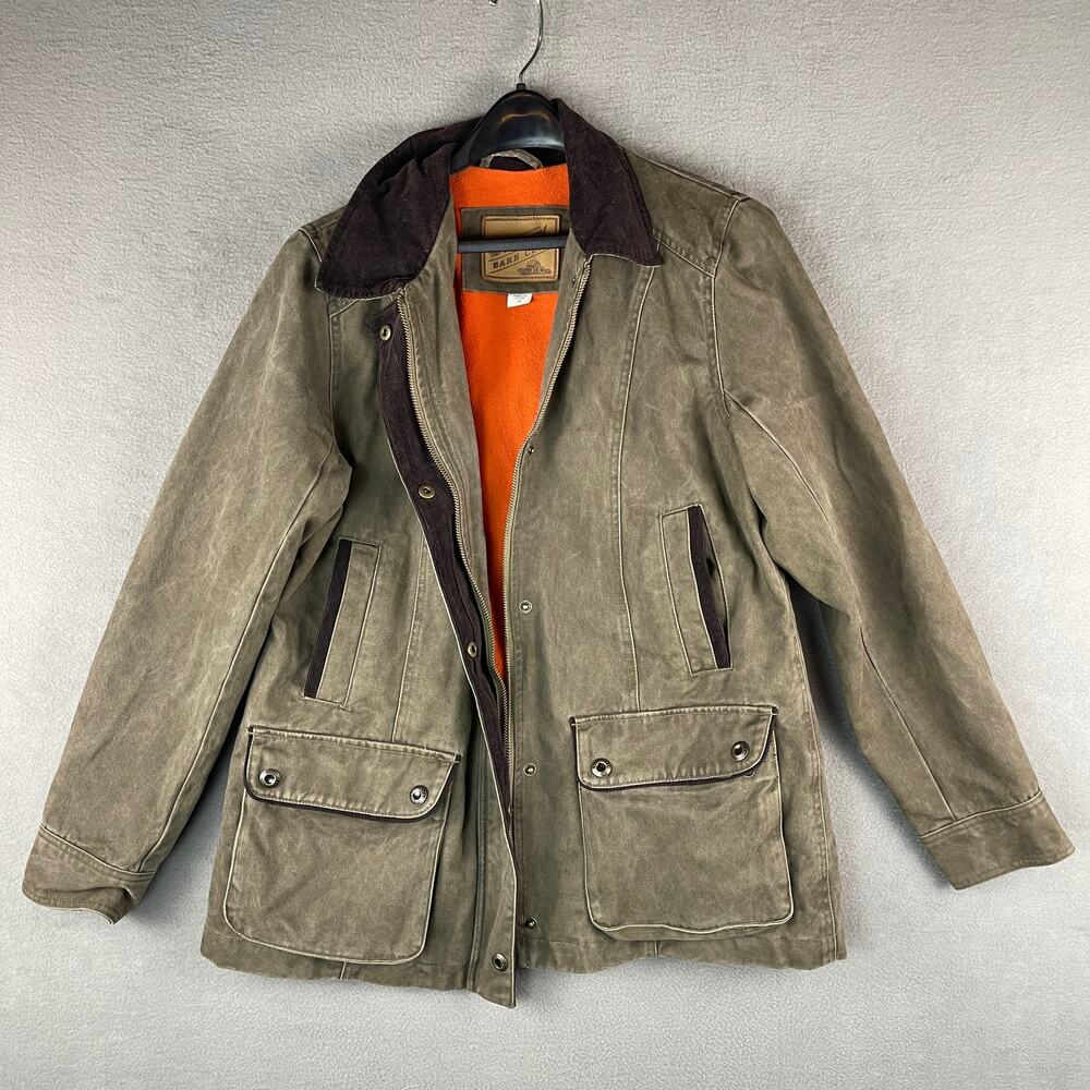 The Vermont Barn Coat Olive Green Canvas Field Jacket Orange Fleece Lining Med